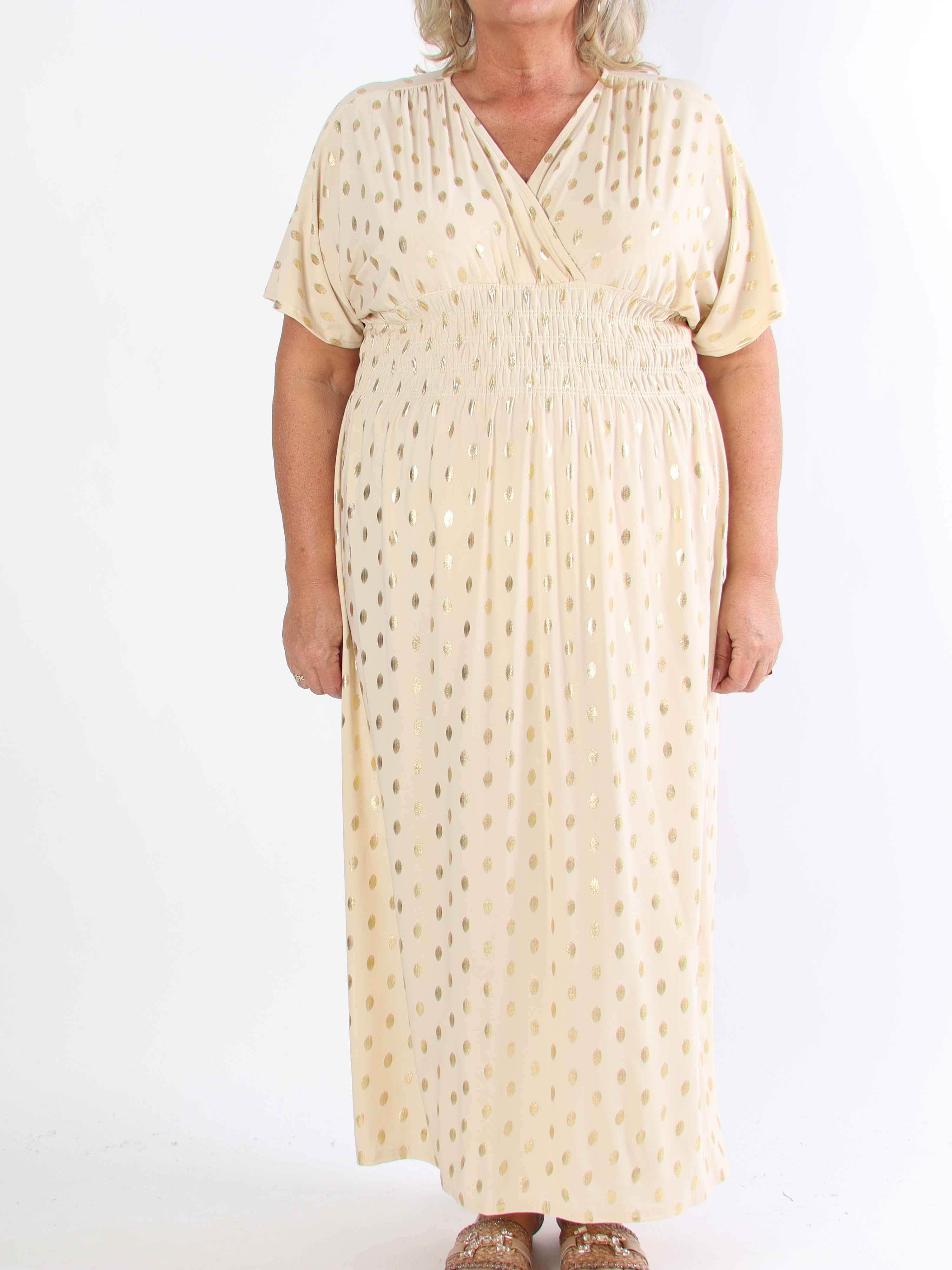 Pams Dot - Lång stretchig plus size-klänning med prickig detalj